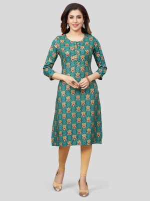 Saree Swarg Women Printed Straight Kurta(Green)