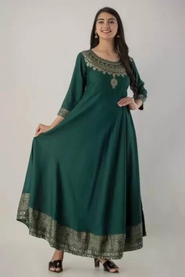 nandani fab Women Printed Anarkali Kurta(Green)