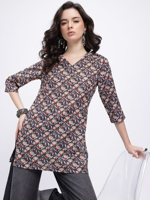Anouk Rustic Women Printed Straight Kurta(Black)