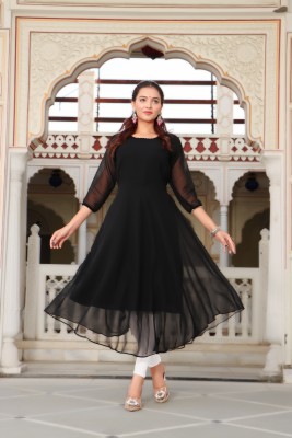 vidya fashion mart Women Solid Anarkali Kurta(Black)