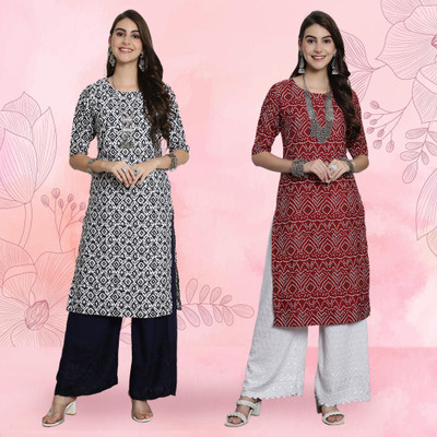 EthnicBasket Women Printed Straight Kurta(Multicolor)