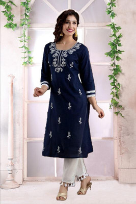 vikshi Women Chikan Embroidery Straight Kurta(Multicolor)
