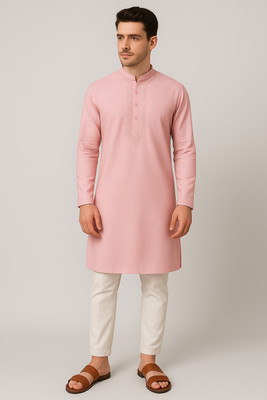 JAI BHAWANI ENTERPRISES Men Embroidered Straight Kurta(Pink)