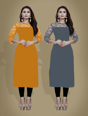 Dream Beauty Fashion Women Self Design Straight Kurta(Yellow)