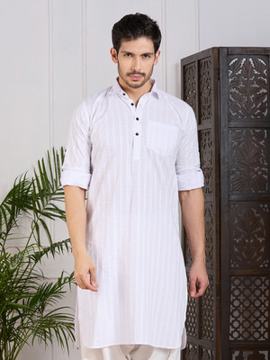Rajubhai Hargovindas Men Solid Pathani Kurta(White)