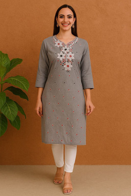 Erosion Women Solid Straight Kurta(Grey)