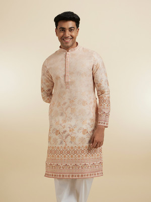DIWAS by Manyavar Men Printed Straight Kurta(Beige)