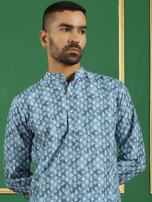 ANOUK Men Printed Straight Kurta(Blue)