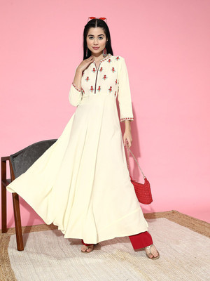 all about you Women Printed Anarkali Kurta(Grey)
