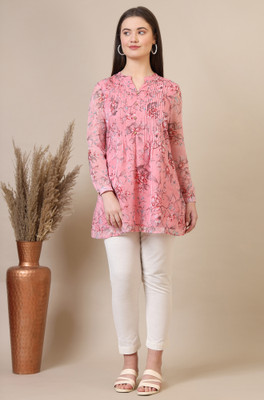 Aurelia Women Floral Print Straight Kurta(Pink)