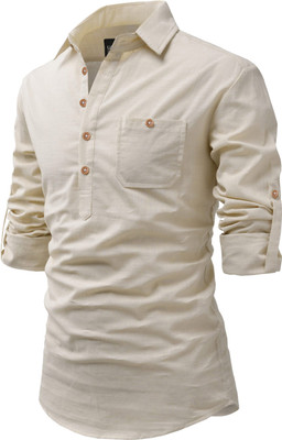 Univibe Men Solid Pathani Kurta(Beige)