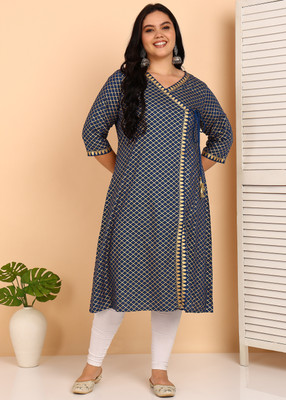 Yash Gallery Women Printed Flared Kurta(Blue)