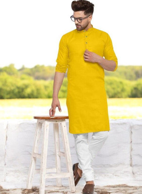 Rashmi Genz Men Printed Straight Kurta(Yellow)