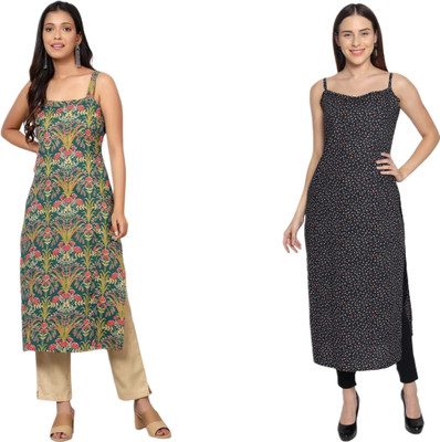 KALLAXI Women Printed Straight Kurta(Multicolor)