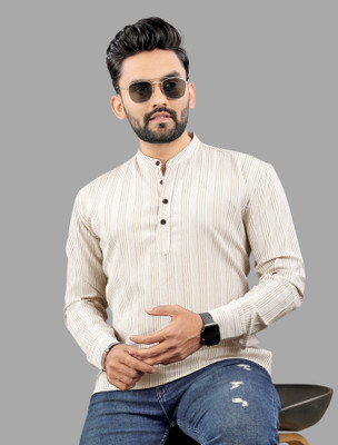 SOPANI Men Striped Straight Kurta(Beige)