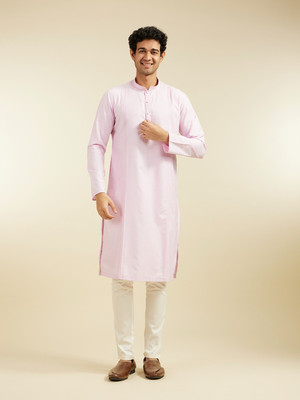 DIWAS by Manyavar Men Self Design Straight Kurta(Pink)