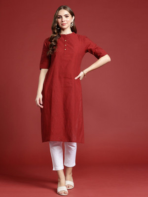 ANOUK Women Solid Straight Kurta(Maroon)
