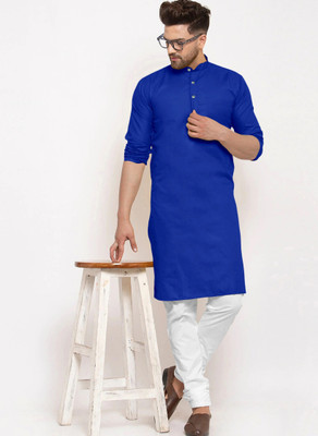 JENZEE Fashion Men Solid Straight Kurta(Blue)