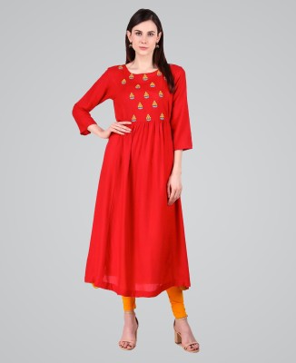 METRO-FASHION Women Embroidered Anarkali Kurta(Red)