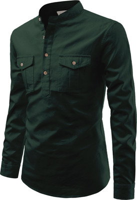 UNIFAV Men Solid Pathani Kurta(Dark Green)