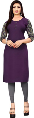 Coft Women Solid Straight Kurta(Purple)