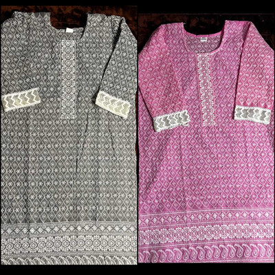 HACREATIONS Women Chikan Embroidery, Embroidered, Woven Design A-line Kurta(Multicolor)