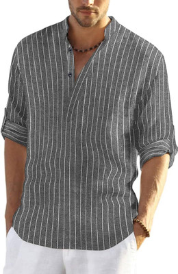 HEMADHAV Men Striped Straight Kurta(Grey)