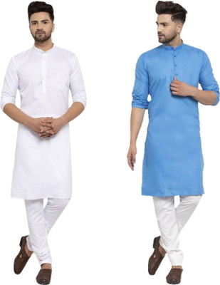 ANIRAV Men Solid Straight Kurta(Blue)