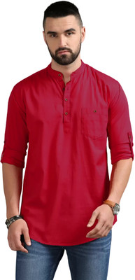 DIGIMI Men Solid Straight Kurta(Red)