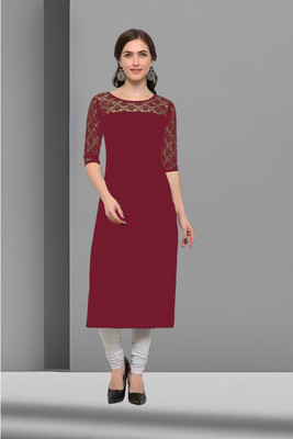 Maheshvi Women Solid Straight Kurta(Maroon)