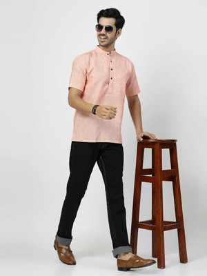 Rohilcrust Men Printed Straight Kurta(Orange)