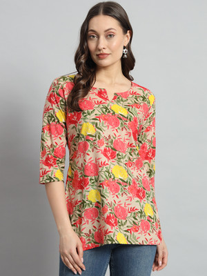 Zyla Women Printed Straight Kurta(Orange)