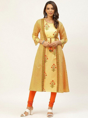 FABRIC FITOOR Women Printed A-line Kurta(Yellow)