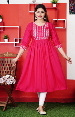 Aliya Women Printed Anarkali Kurta(Maroon)