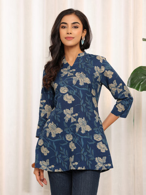 Varanga Women Printed A-line Kurta(Blue)