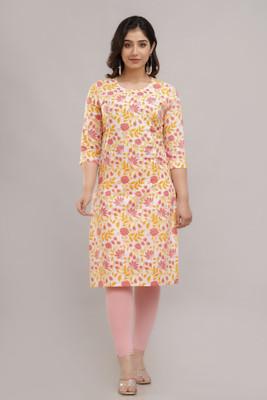 Vnyashri Women Printed Straight Kurta(Yellow)