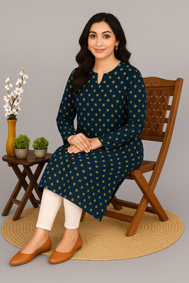 barriosgroup Women Printed Straight Kurta(Dark Blue)