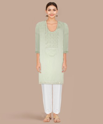 ONLINEA Women Embroidered Straight Kurta(Light Green)