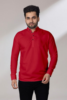 Fashion Marts Men Solid Straight Kurta(Red)