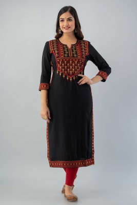 NAGMA FASHION Women Embroidered A-line Kurta(Black)