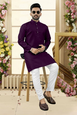 Shree Dutt Creation Men Solid Straight Kurta(Purple)