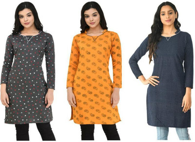 Indeweaves Women Floral Print Straight Kurta(Multicolor)