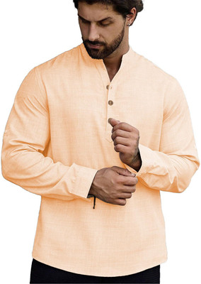 Yugnik Men Solid Straight Kurta(Beige)