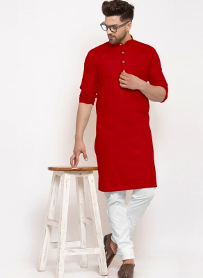 FASHIONPARROT Men Solid Straight Kurta(Red)