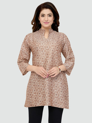 Saree Swarg Women Floral Print A-line Kurta(Beige)