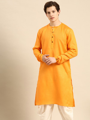 ANOUK Men Woven Design Straight Kurta(Yellow)