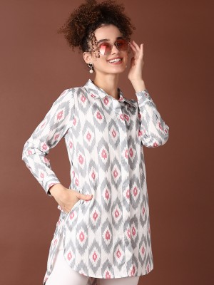 V-MART Women Printed A-line Kurta(Grey)