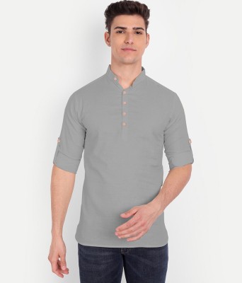 HouseOfCommon Men Solid Straight Kurta(Grey)