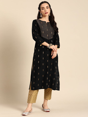 ANOUK Men Solid Straight Kurta(Black)