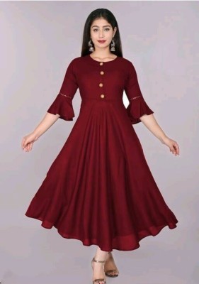 SAANWARI Women Printed Anarkali Kurta(Maroon)